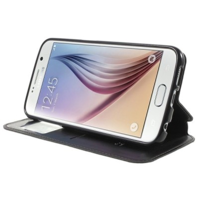 Roar Noble atverčiamas Samsung Galaxy S6 (G9200) juodas odinis dėklas / Priedai.lt