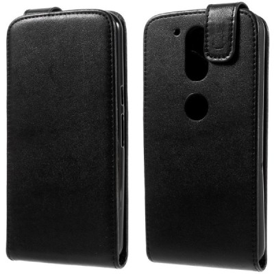 Motorola Moto G4, Moto G4 Plus klasisks ādas vertikāli atvēramais melns maciņš / Vacins.lv