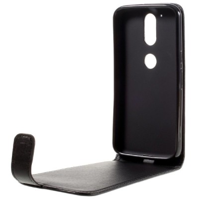 Motorola Moto G4, Moto G4 Plus klasisks ādas vertikāli atvēramais melns maciņš / Vacins.lv