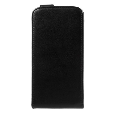 Motorola Moto G4, Moto G4 Plus klasisks ādas vertikāli atvēramais melns maciņš / Vacins.lv