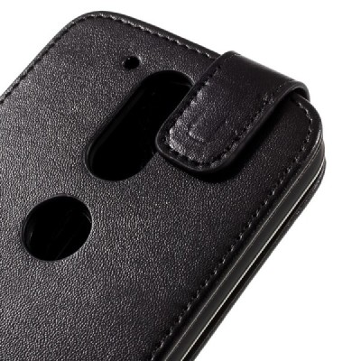 Motorola Moto G4, Moto G4 Plus klasisks ādas vertikāli atvēramais melns maciņš / Vacins.lv