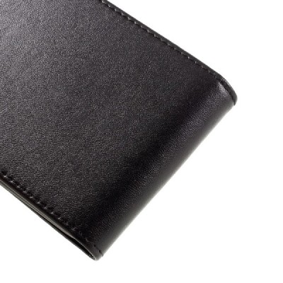 Motorola Moto G4, Moto G4 Plus klasisks ādas vertikāli atvēramais melns maciņš / Vacins.lv