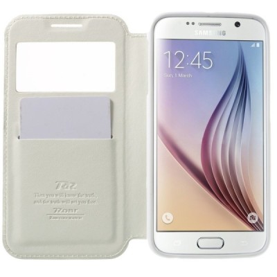 Roar Noble atverčiamas Samsung Galaxy S6 (G9200) baltas odinis dėklas / Priedai.lt