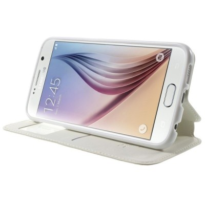 Roar Noble atverčiamas Samsung Galaxy S6 (G9200) baltas odinis dėklas / Priedai.lt