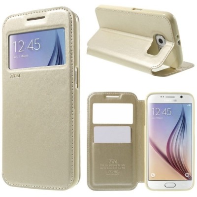 Samsung Galaxy S6 (G9200) Roar Noble ādas atvēramais zelta futrālis / Vacins.lv