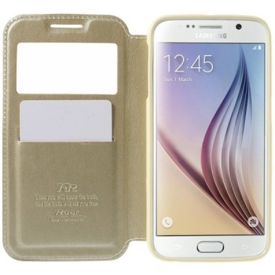 Samsung Galaxy S6 (G9200) Roar Noble ādas atvēramais zelta futrālis / Vacins.lv