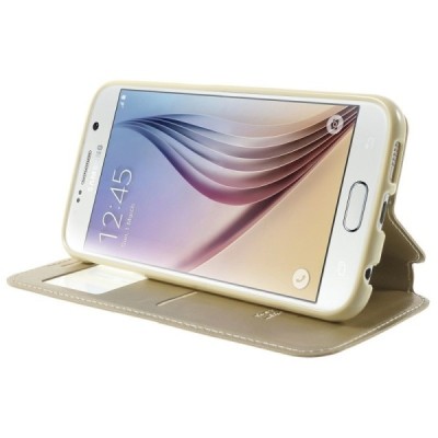 Samsung Galaxy S6 (G9200) Roar Noble ādas atvēramais zelta futrālis / Vacins.lv