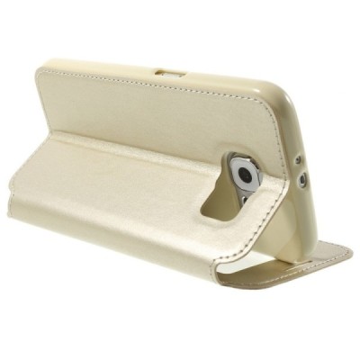 Samsung Galaxy S6 (G9200) Roar Noble ādas atvēramais zelta futrālis / Vacins.lv