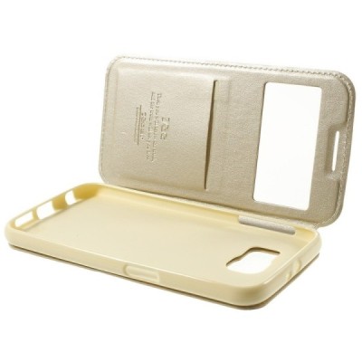 Samsung Galaxy S6 (G9200) Roar Noble ādas atvēramais zelta futrālis / Vacins.lv