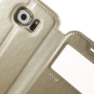 Samsung Galaxy S6 (G9200) Roar Noble ādas atvēramais zelta futrālis / Vacins.lv