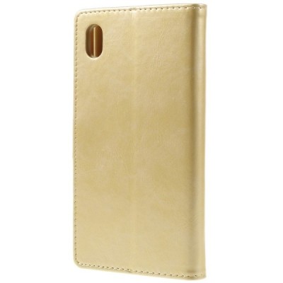 Mercury Blue Moon atverčiamas Sony Xperia Z5 auksinis odinis dėklas - piniginė / Priedai.lt