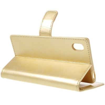 Mercury Blue Moon atverčiamas Sony Xperia Z5 auksinis odinis dėklas - piniginė / Priedai.lt