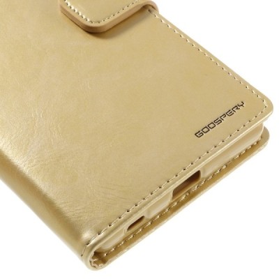Mercury Blue Moon atverčiamas Sony Xperia Z5 auksinis odinis dėklas - piniginė / Priedai.lt
