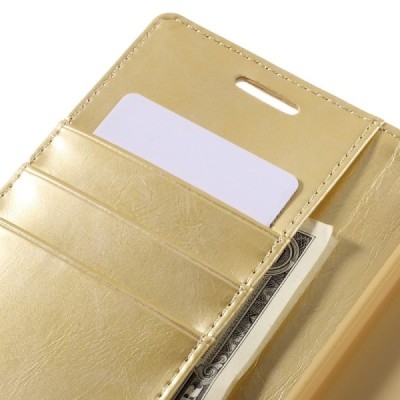 Mercury Blue Moon atverčiamas Sony Xperia Z5 auksinis odinis dėklas - piniginė / Priedai.lt