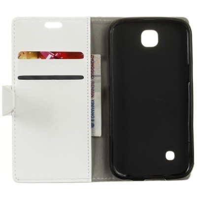 LG K3 (K100) atvēramais ādas balts maciņš (maks) / Vacins.lv