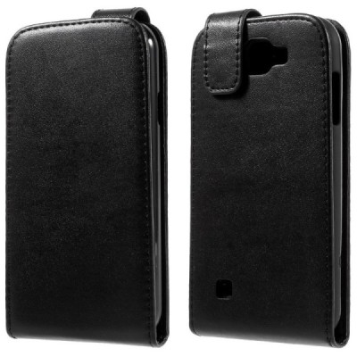 LG K3 (K100) klasisks ādas vertikāli atvēramais melns futrālis / Vacins.lv
