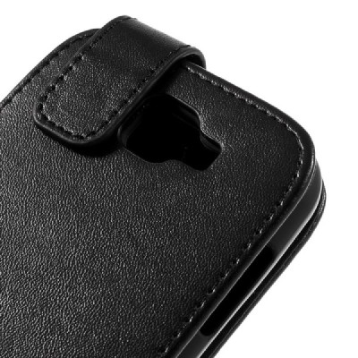 LG K3 (K100) klasisks ādas vertikāli atvēramais melns futrālis / Vacins.lv