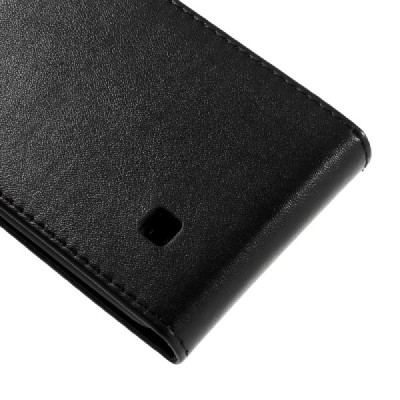 LG K3 (K100) klasisks ādas vertikāli atvēramais melns futrālis / Vacins.lv