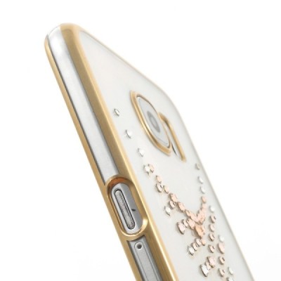 Samsung Galaxy S6 (G9200) elegants Kingxbar Crystal Necklace Swarovski dzidrs (caurspīdīgs) zelta plastmasas apvalks ar kristāli