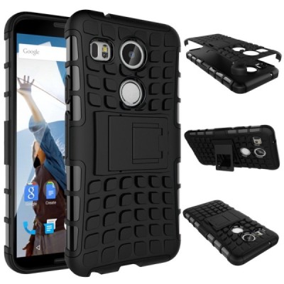 Kickstand pastiprinātas aizsardzības melns LG Nexus 5X apvalks / Vacins.lv