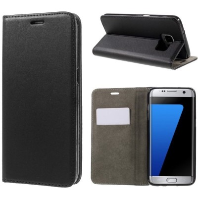 Samsung Galaxy S7 Edge (G935) solīds atvēramais ādas melns maciņš / Vacins.lv
