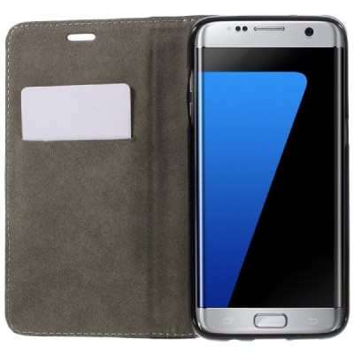 Samsung Galaxy S7 Edge (G935) solīds atvēramais ādas melns maciņš / Vacins.lv