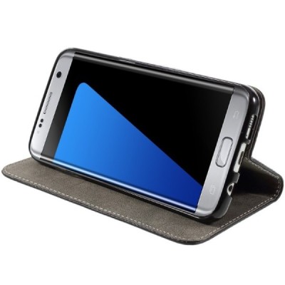 Samsung Galaxy S7 Edge (G935) solīds atvēramais ādas melns maciņš / Vacins.lv