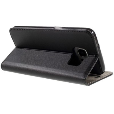 Samsung Galaxy S7 Edge (G935) solīds atvēramais ādas melns maciņš / Vacins.lv