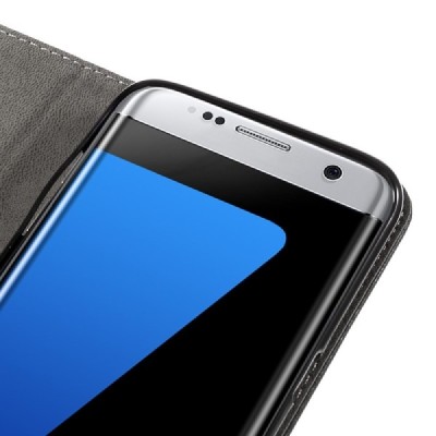 Samsung Galaxy S7 Edge (G935) solīds atvēramais ādas melns maciņš / Vacins.lv