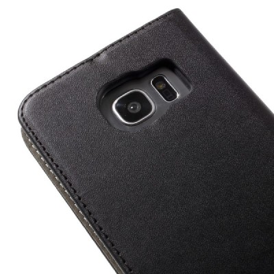 Samsung Galaxy S7 Edge (G935) solīds atvēramais ādas melns maciņš / Vacins.lv