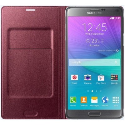 Samsung Galaxy Note 4 N910 oficiāls Flip Wallet atvērams bordo ādas maciņš / Vacins.lv