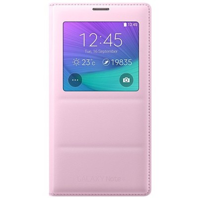 Samsung Galaxy Note 4 N910 oficiāls S View Cover atvērams gaiši rozs ādas maciņš / Vacins.lv