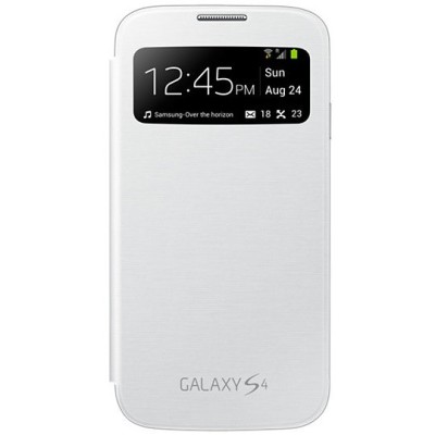 Samsung Galaxy S4 (I9500) oficiāls S View Cover atvērams balts ādas maciņš / Vacins.lv
