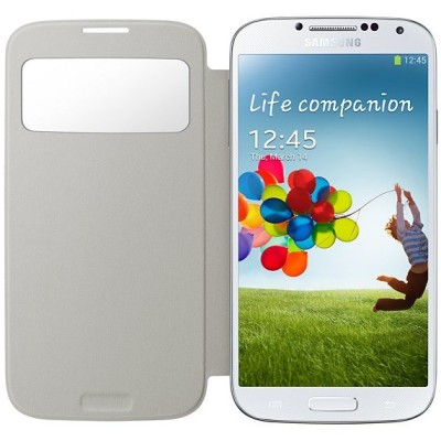 Samsung Galaxy S4 (I9500) originalus S View Cover atverčiamas baltas odinis dėklas / Priedai.lt
