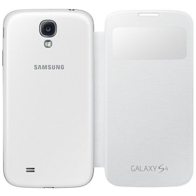 Samsung Galaxy S4 (I9500) originalus S View Cover atverčiamas baltas odinis dėklas / Priedai.lt