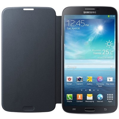 Samsung Galaxy Mega 6.3 Flip Cover atvērams melns ādas futrālis / Vacins.lv