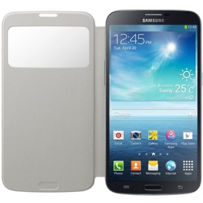 Samsung Galaxy Mega 6.3 (GT-I9200, GT-I9205) oficiāls S View Cover atvērams balts ādas maciņš / Vacins.lv