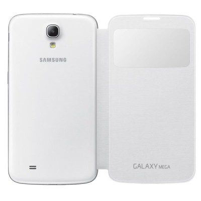 Samsung Galaxy Mega 6.3 (GT-I9200, GT-I9205) oficiāls S View Cover atvērams balts ādas maciņš / Vacins.lv