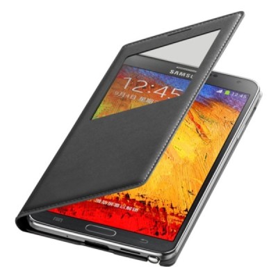 Samsung Galaxy Note 3 juodas odinis atverčiamas „View Window“ dėklas su langeliu / Priedai.lt
