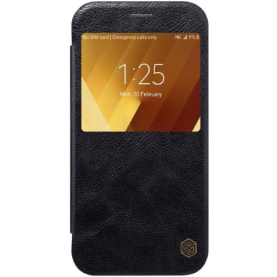 Prabangus „Nillkin“ Qin serijos juodas odinis atverčiamas Samsung Galaxy A3 (2017) A320 dėklas - knygutė / Priedai.lt
