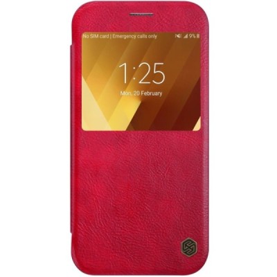 Greznais „Nillkin“ Qin sērijas ādas atvērams sarkans Samsung Galaxy A3 (2017) A320 maciņš / Vacins.lv