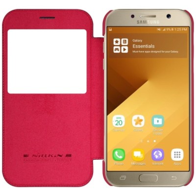 Greznais „Nillkin“ Qin sērijas ādas atvērams sarkans Samsung Galaxy A3 (2017) A320 maciņš / Vacins.lv