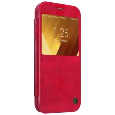 Greznais „Nillkin“ Qin sērijas ādas atvērams sarkans Samsung Galaxy A3 (2017) A320 maciņš / Vacins.lv