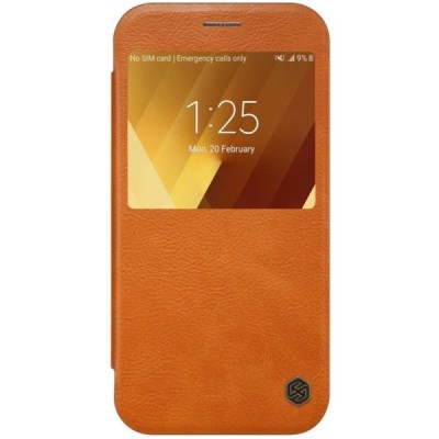 Prabangus „Nillkin“ Qin serijos rudas odinis atverčiamas Samsung Galaxy A3 (2017) A320 dėklas - knygutė / Priedai.lt