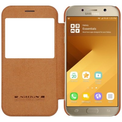 Prabangus „Nillkin“ Qin serijos rudas odinis atverčiamas Samsung Galaxy A3 (2017) A320 dėklas - knygutė / Priedai.lt