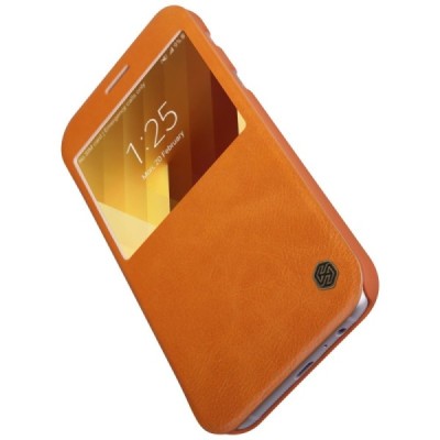 Prabangus „Nillkin“ Qin serijos rudas odinis atverčiamas Samsung Galaxy A3 (2017) A320 dėklas - knygutė / Priedai.lt