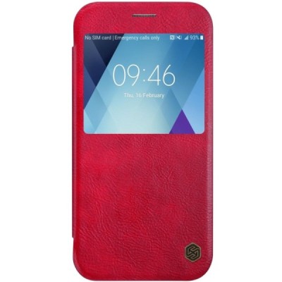 Greznais „Nillkin“ Qin sērijas ādas atvērams sarkans Samsung Galaxy A5 (2017) A520 maciņš / Vacins.lv