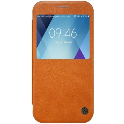 Prabangus „Nillkin“ Qin serijos rudas odinis atverčiamas Samsung Galaxy A5 (2017) A520 dėklas - knygutė / Priedai.lt