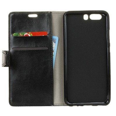 Huawei P10 atverčiamas juodas odinis dėklas, knygutė - piniginė / Priedai.lt
