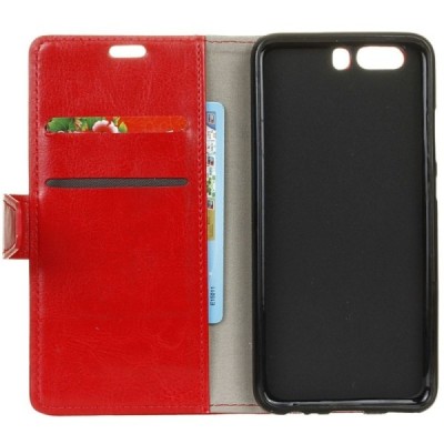 Huawei P10 atverčiamas raudonas odinis dėklas, knygutė - piniginė / Priedai.lt